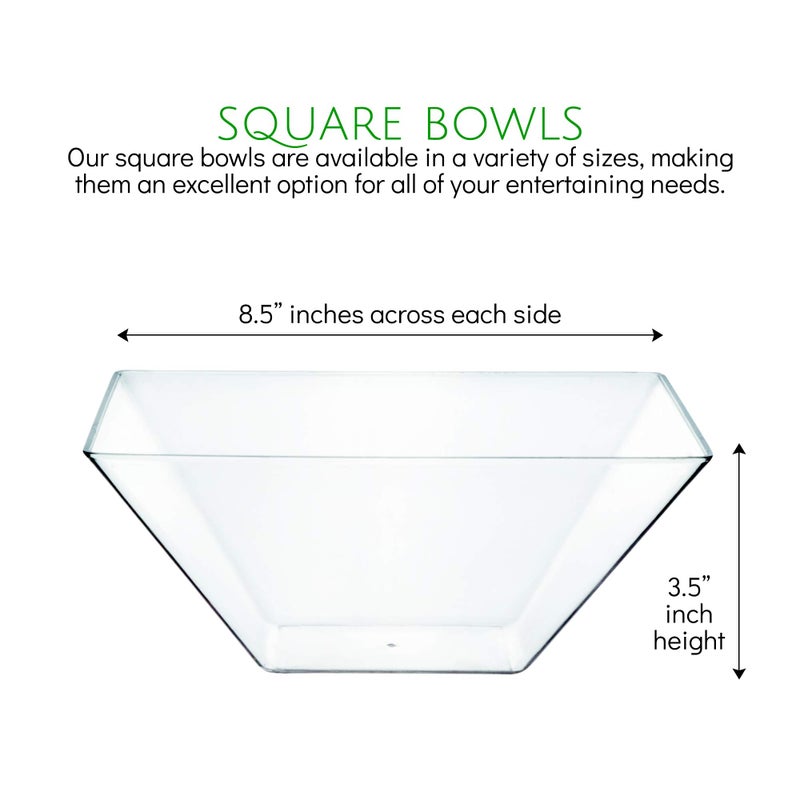 PLASTICPRO Disposable Square Plastic Medium Clear Serving Bowls Extra Heavy Duty for Party's Snack or Salad Bowl, Elegant Pack of 4 - Image 2